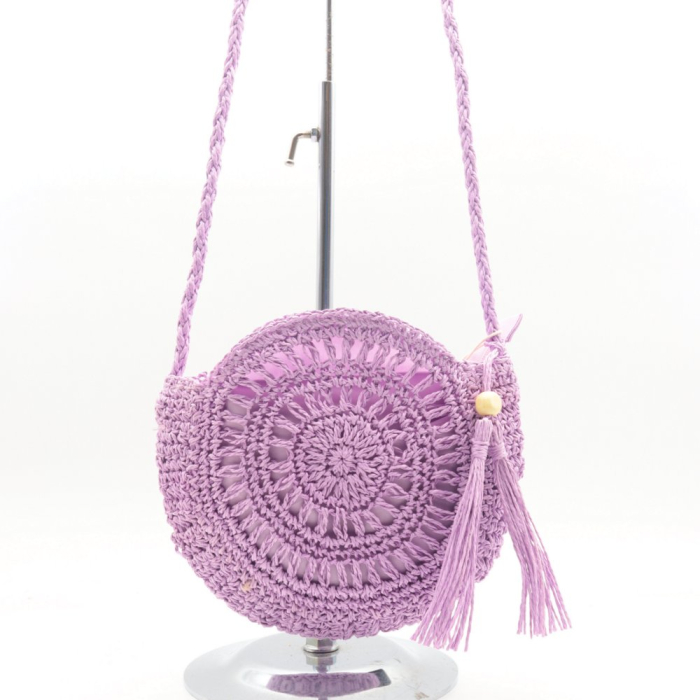 Sac rond porté épaule paille papier pompon tassel Flora&Co femme 0924032 parme