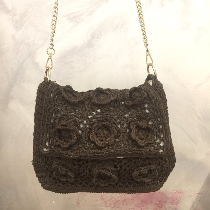 Besace coton fleurs bandoulière chaîne 0924038 marron