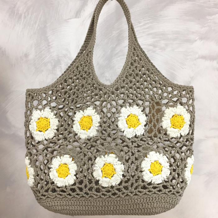 Grand cabas coton fleurs femme 0924041 taupe
