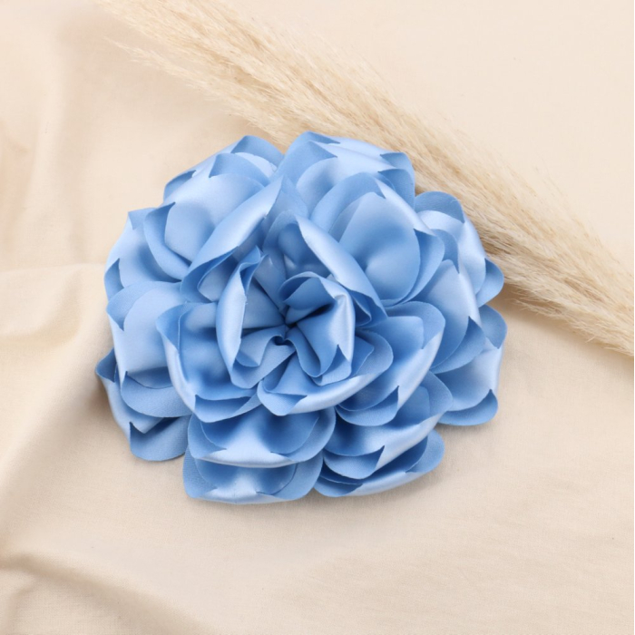 Broche ou pince à cheveux satin méga fleur 0624004 bleu