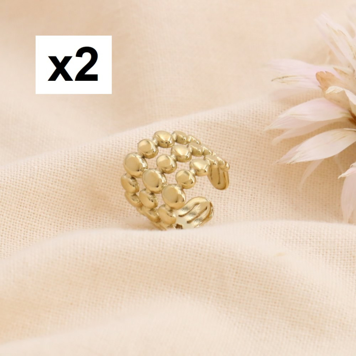 2 Bijoux d'oreilles acier inoxydable triple-rangs minimaliste 0324144 doré 2 Bijoux d'oreilles acier inoxydable triple-rangs minimaliste 0324144 doré