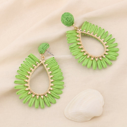 Boucles d'oreilles XXL paille tressage coloré goutte métal 0324166 vert