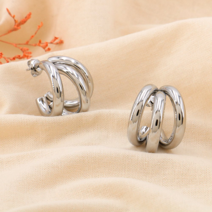 Boucles d'oreilles acier contemporain demi-creole 0324181 argenté Boucles d'oreilles acier contemporain demi-creole 0324181 argenté