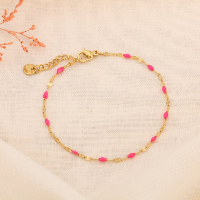 BRACELET CHAPELET BILLES MINIMALISTE RÉSINE ÉPOXY ACIER GOUTTE 0224119 fushia