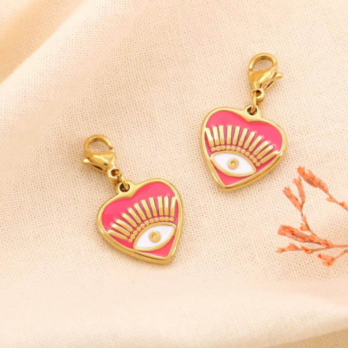 2 charms breloques coeur oeil émail acier inoxydable 0624059 fushia 2 charms breloques coeur oeil émail acier inoxydable 0624059 fushia