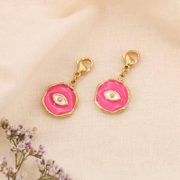 2 charms breloques oeil émail acier inoxydable 0624055 fushia