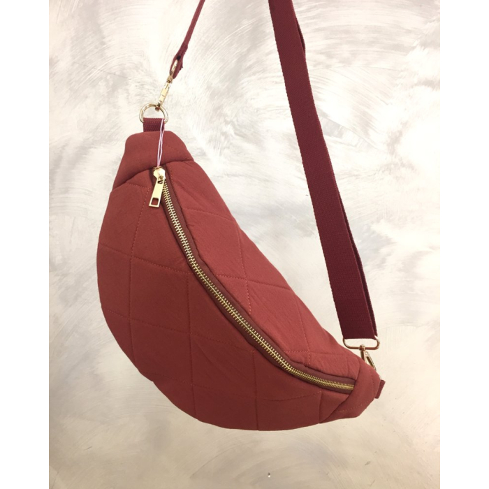 Sac banane matelassé tissu losange 0924042 orange foncé Sac banane matelassé tissu losange 0924042 orange foncé