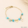 Bracelet acier inoxydable éclat pierre perle eau douce 0223070 bleu turquoise