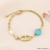 Bracelet acier grain de café pierre perle eau douce strass 0223078 bleu turquoise