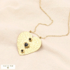 Sautoir acier inoxydable pendentif coeur cabochon pierre 0123571 noir