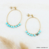 Boucles d'oreilles acier inox. grands anneaux billes pierre 0323057 bleu turquoise