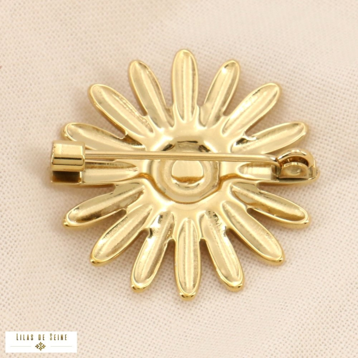 Broche épingle acier inoxydable marguerite cabochon pierre 0523007 rose