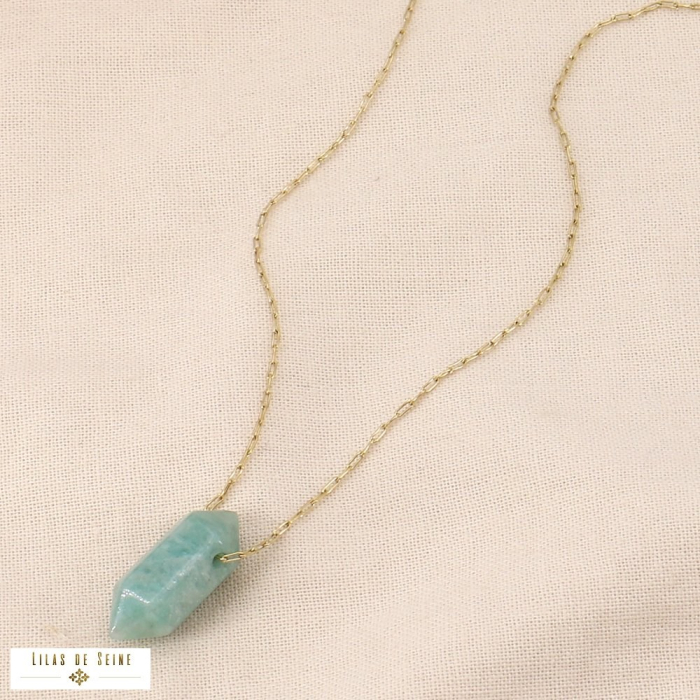 Collier acier inoxydable pendentif pointe pierre biseautée 0124071 vert