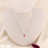 Collier court chaîne fine acier et pendentif strass goutte 0123540 fushia