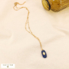 Collier cabochon pierre facetté surmonté étoile acier inoxydable 0123594 bleu foncé