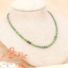 Collier acier court bohème perles cristal et pierres naturelles 0123539 vert foncé