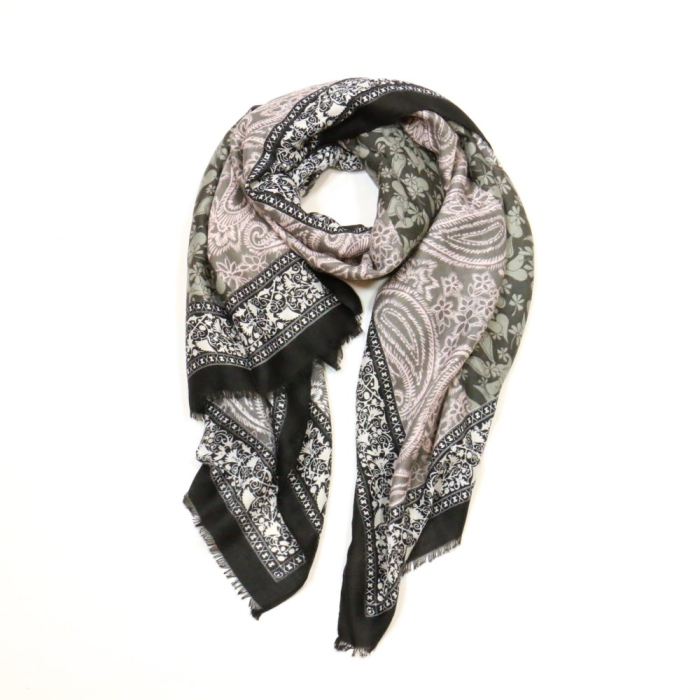Écharpe automne vintage floral cachemire viscose coton 0724522 noir Écharpe automne vintage floral cachemire viscose coton 0724522 noir
