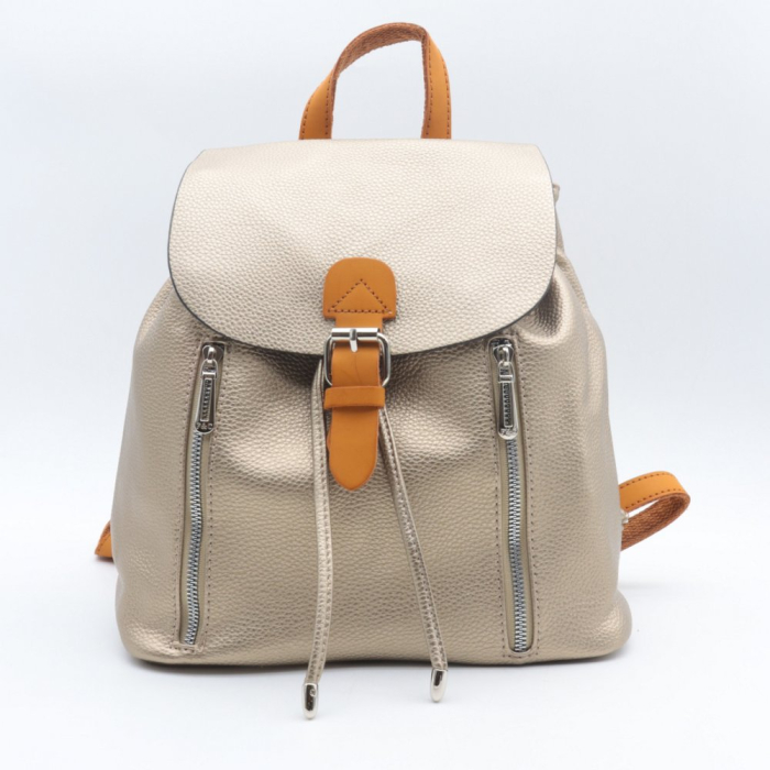 Sac à dos Flora&Co simili-cuir grainé 2 zip avant 0924504 doré Sac à dos Flora&Co simili-cuir grainé 2 zip avant 0924504 doré