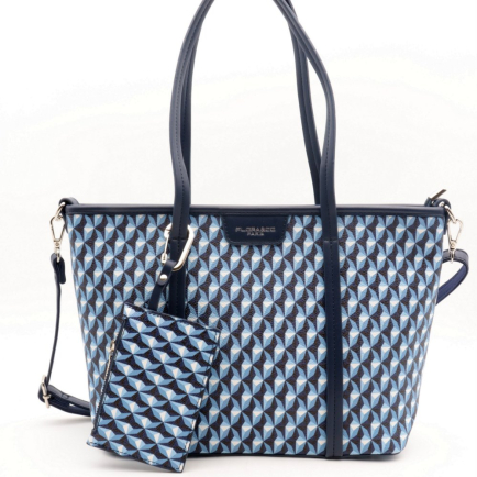 Cabas tote porté épaule Flora&Co simili-cuir texturé géométrique 0924512 bleu