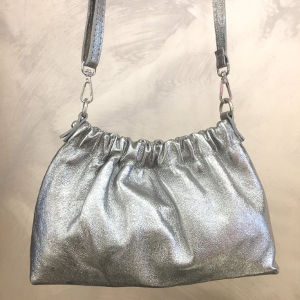 Sac porté épaule cuir véritable brillant haut plissé 0924513 argenté