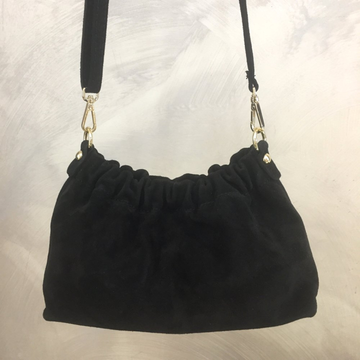 Sac porté épaule cuir véritable daim haut plissé 0924514 noir