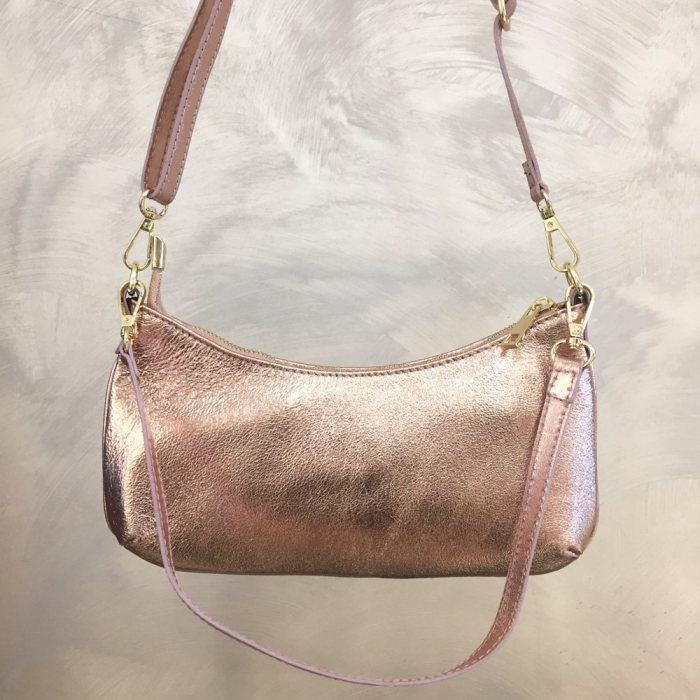 Sac porté épaule cuir véritable irisé 2 bandoulières 0924516 rose nude Sac porté épaule cuir véritable irisé 2 bandoulières 0924516 rose nude