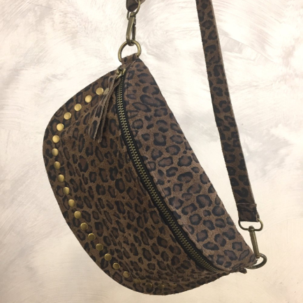 Sac banane cuir véritable daim petits clous dorés 0924517 marron