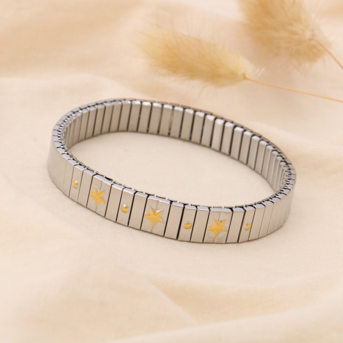 Bracelet élastique minimaliste 3 étoiles acier inoxydable 0224541 argenté