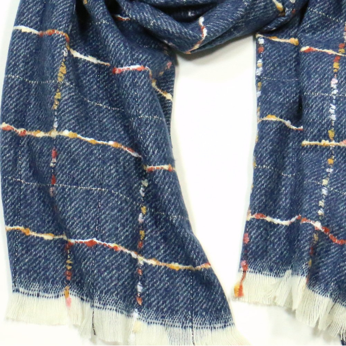 Echarpe longue carreaux colorés frange femme 0724514 bleu foncé