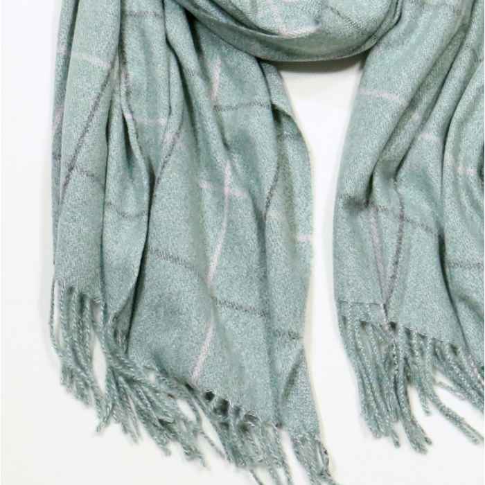 Echarpe douce motif carreaux laine acrylique 0724516 vert