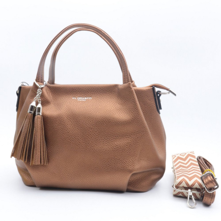 SAC À MAIN FLORA&CO SIMILI-CUIR SOUPLE GRAINÉ POMPON TASSEL LANIÈRE 0922530 bronze métal