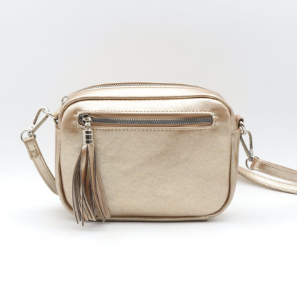 Petit sac bords arrondis bandoulière mousquetons amovibles simili-cuir grainé pour femme 0923503 doré