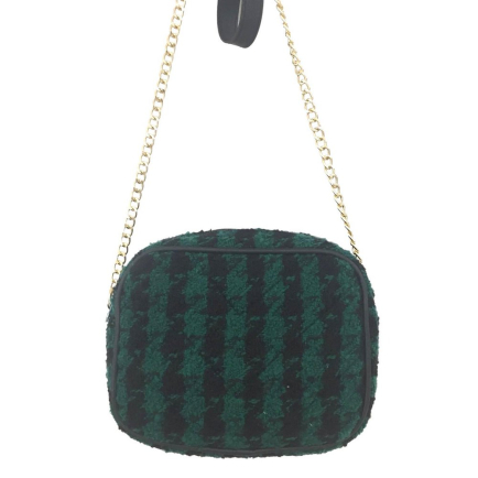 Sac porté épaule tweed matelassé pied de poule bandoulière chaîne métal femme 0922549 vert foncé