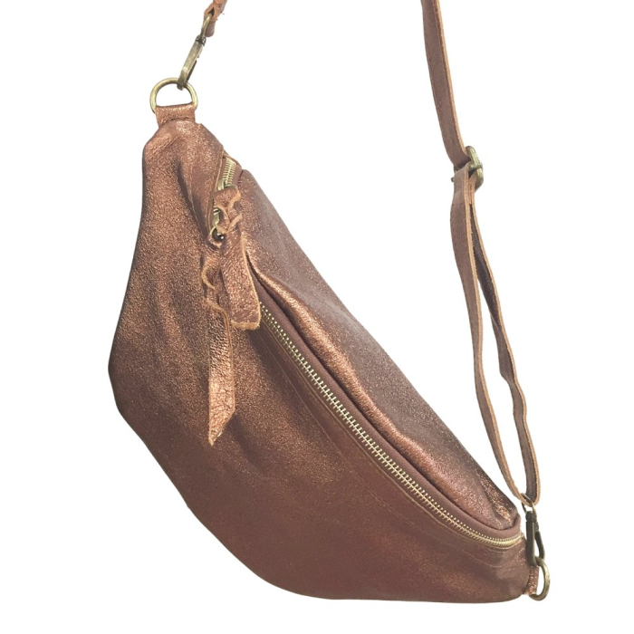 Sac banane cuir véritable scintillant 0923002 marron