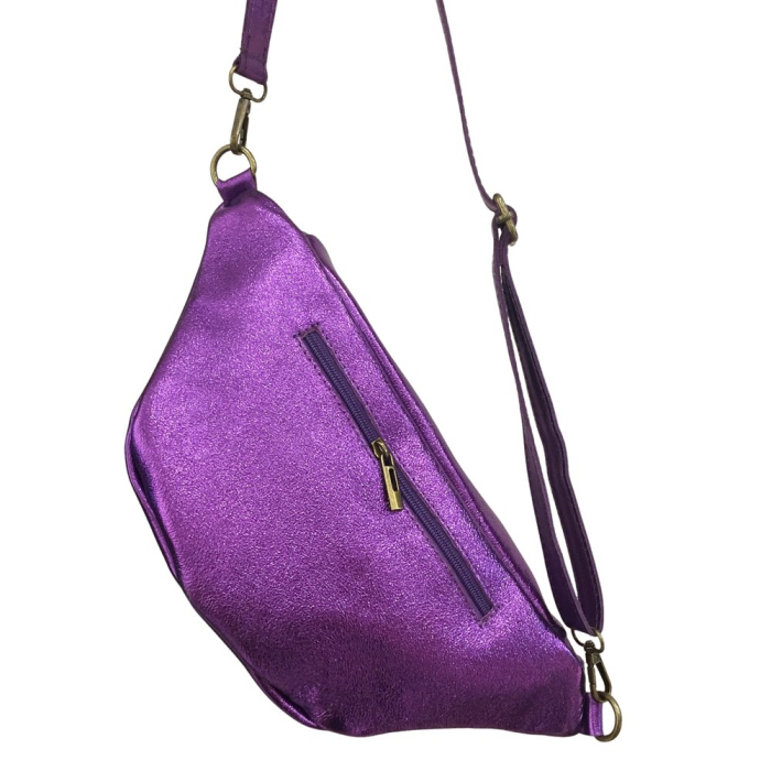 Sac banane cuir véritable scintillant 0923002 violet