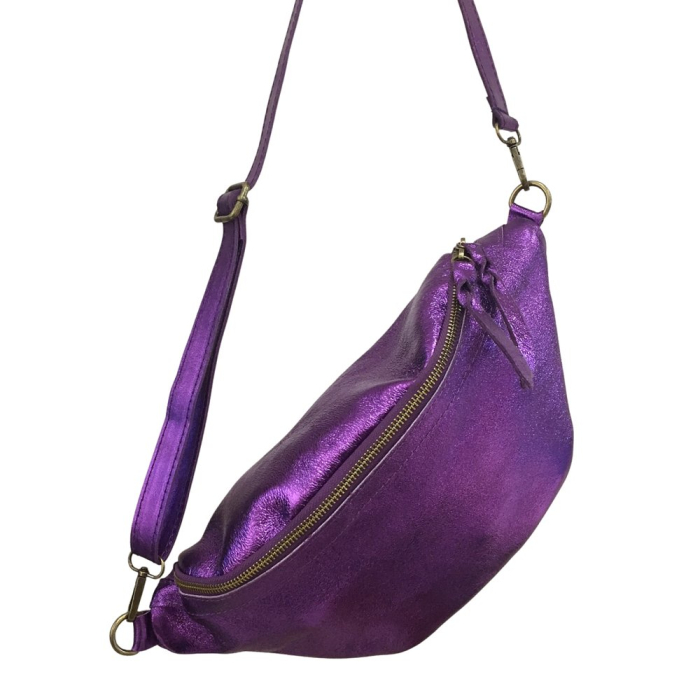Sac banane cuir véritable scintillant 0923002 violet Sac banane cuir véritable scintillant 0923002 violet