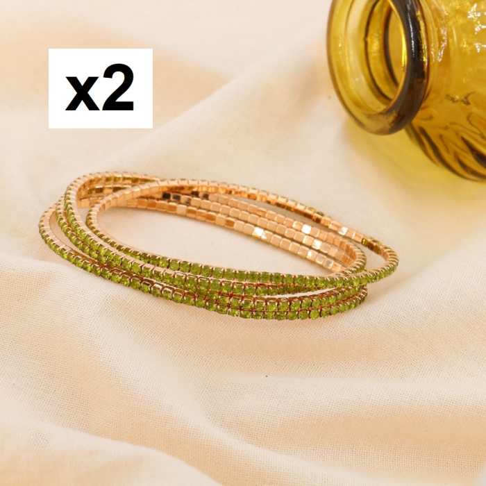 8 BRACELETS ACCUMULATION FINS ÉLASTIQUES STRASS 0223195 vert