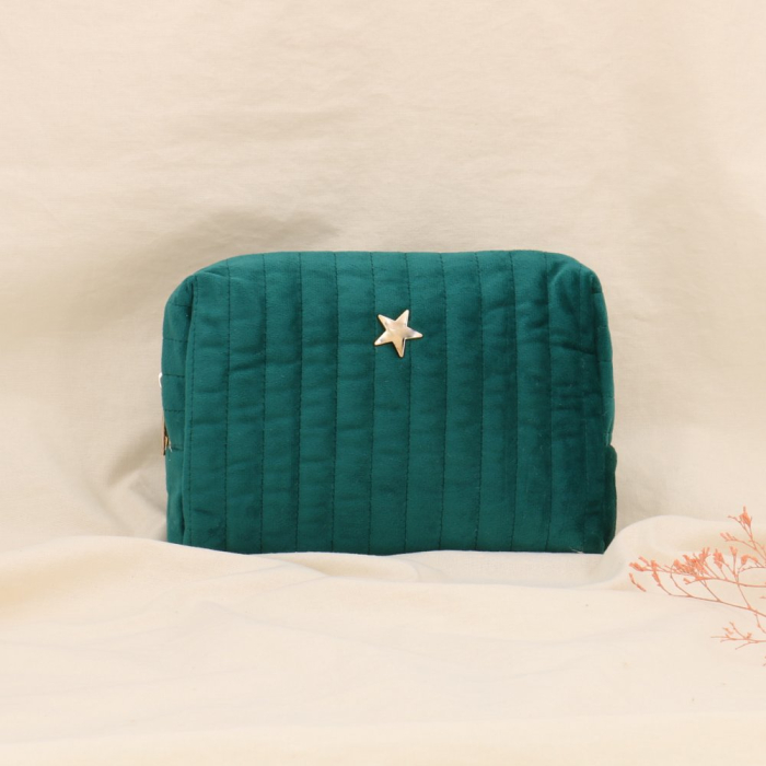 Pochette trousse maquillage velours matelassé étoile 0924501 vert