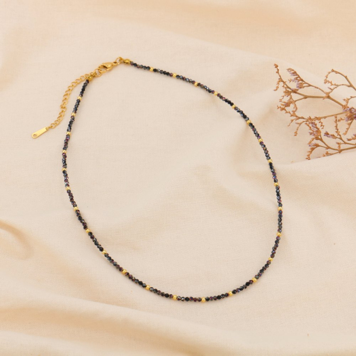 Collier minimaliste de billes facettées en cristal et acier 0124603 gris foncé