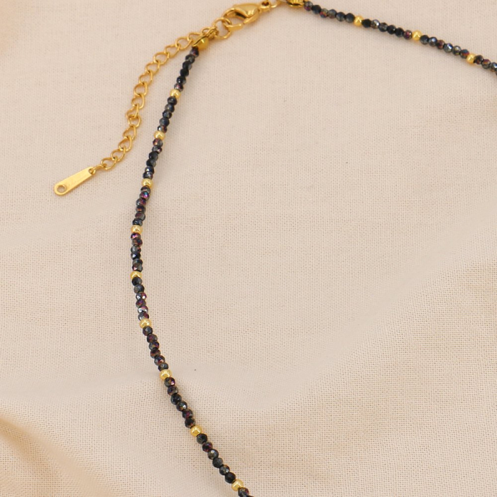 Collier minimaliste de billes facettées en cristal et acier 0124603 gris foncé