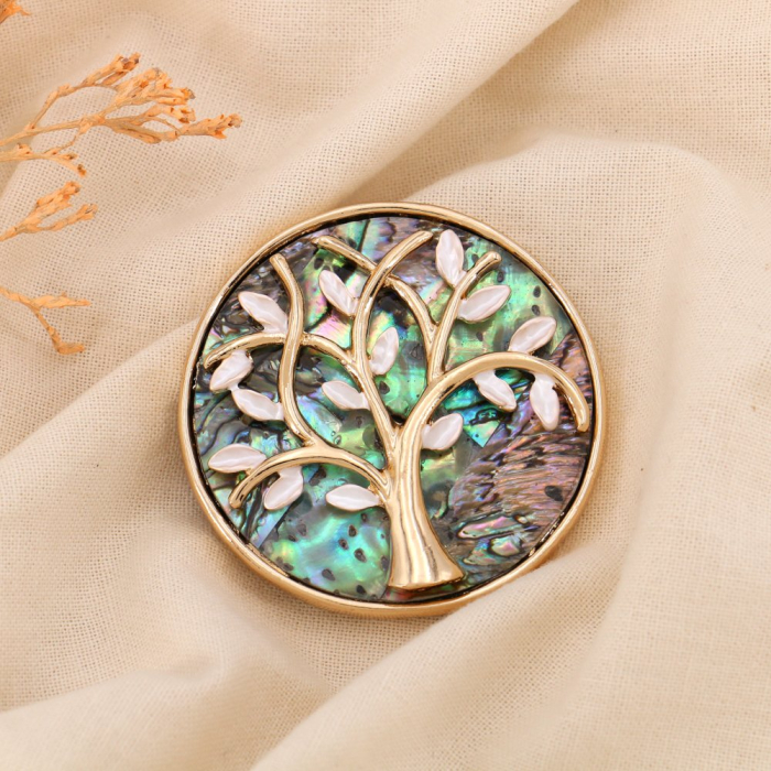 Broche aimantée colorée arbre de vie métal émail 0524515 blanc