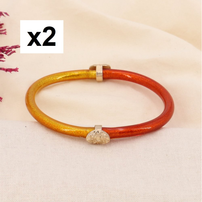 Jonc bouddhiste bicolore scintillant et fleur de lotus gravée pour femme 0223571 orange Jonc bouddhiste bicolore scintillant et fleur de lotus gravée pour femme 0223571 orange