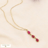 Collier acier inoxydable pendentif 3 gouttes pierre naturelle 0123558 fushia Collier acier inoxydable pendentif 3 gouttes pierre naturelle 0123558 fushia