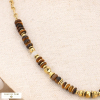 Collier chaîne et perles acier inoxydable et rondelles pierres véritables 0123582 marron