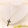 Collier court croix romane acier inox doré cabochons pierres 0123542 noir Collier court croix romane acier inox doré cabochons pierres 0123542 noir