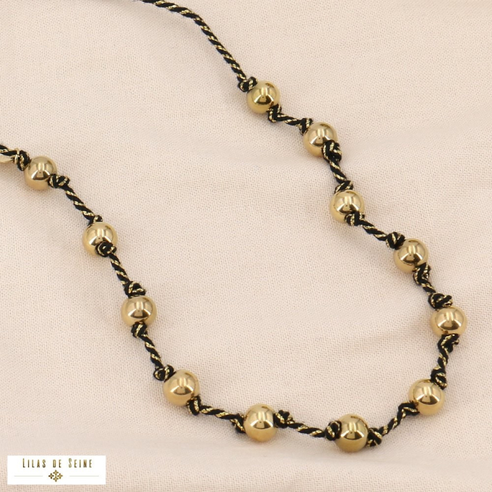 Collier cordon métallisé billes acier inoxydable 0124055 noir
