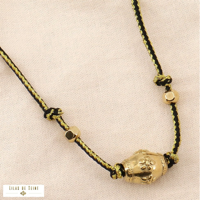 Collier cordon bicolore métallisé talisman acier inoxydable 0124056 noir