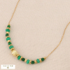 Collier acier inoxydable rondelles pierre naturelle 0124069 vert foncé