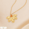 Collier acier inoxydable fleur et cabochon pierre naturelle 0124091 orange