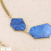 Collier hexagones irréguliers résine effet marbré acier inox 0123521 bleu foncé